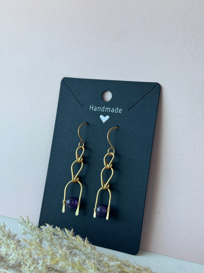 Dainty Gold Amethyst Earrings