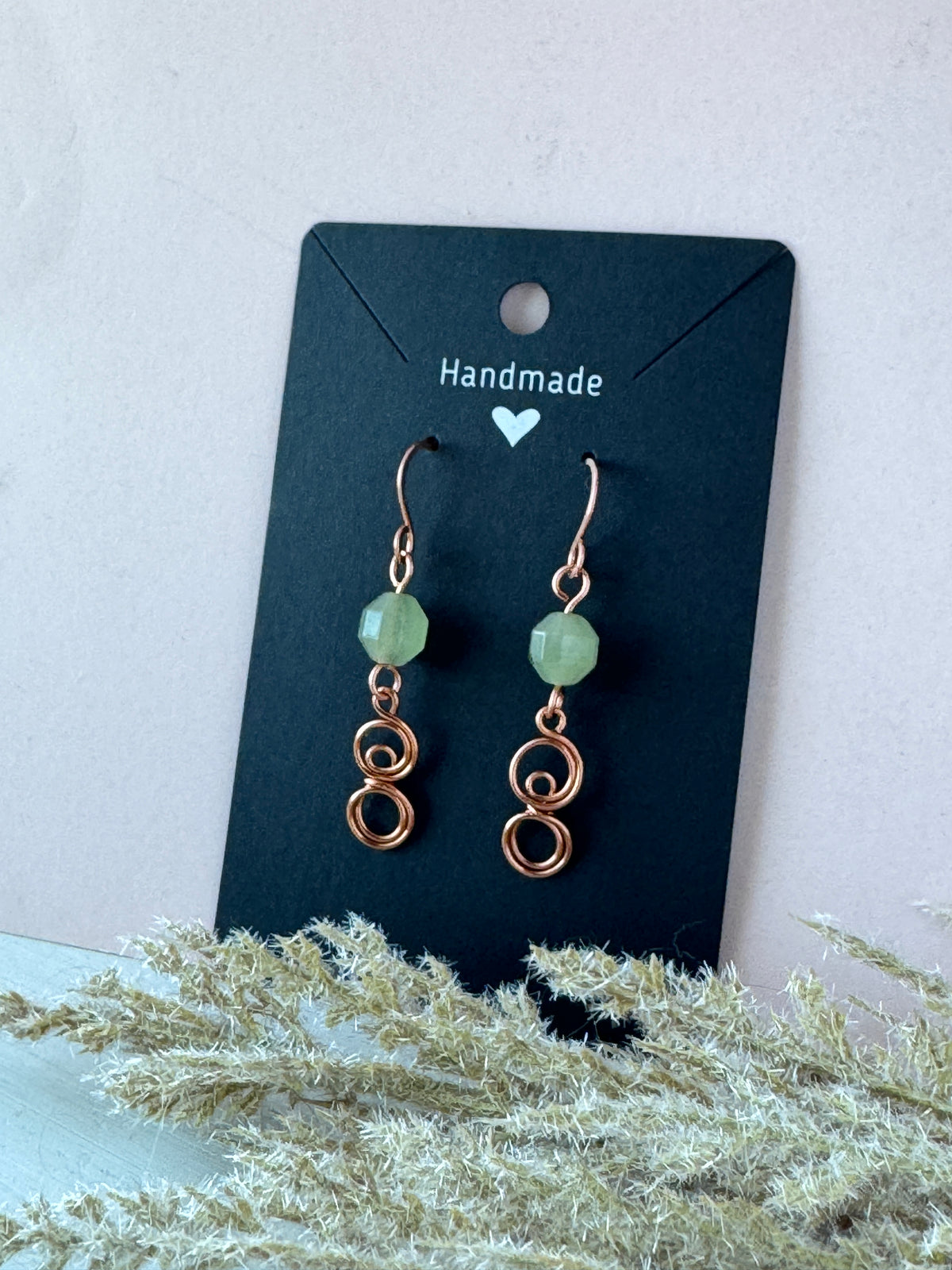 Copper Swirl Earrings with Prehnite Gemstones