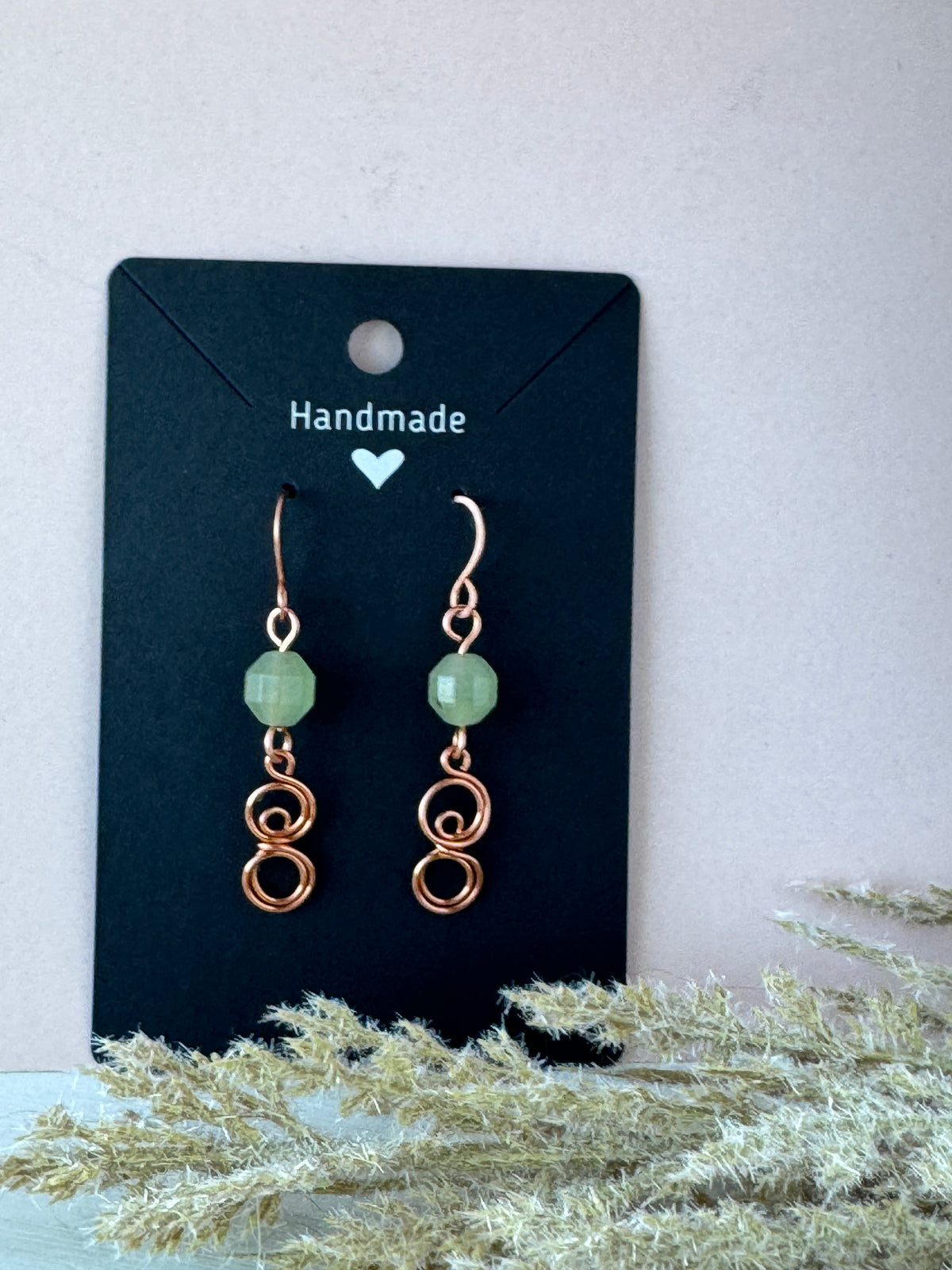 Copper Swirl Earrings with Prehnite Gemstones