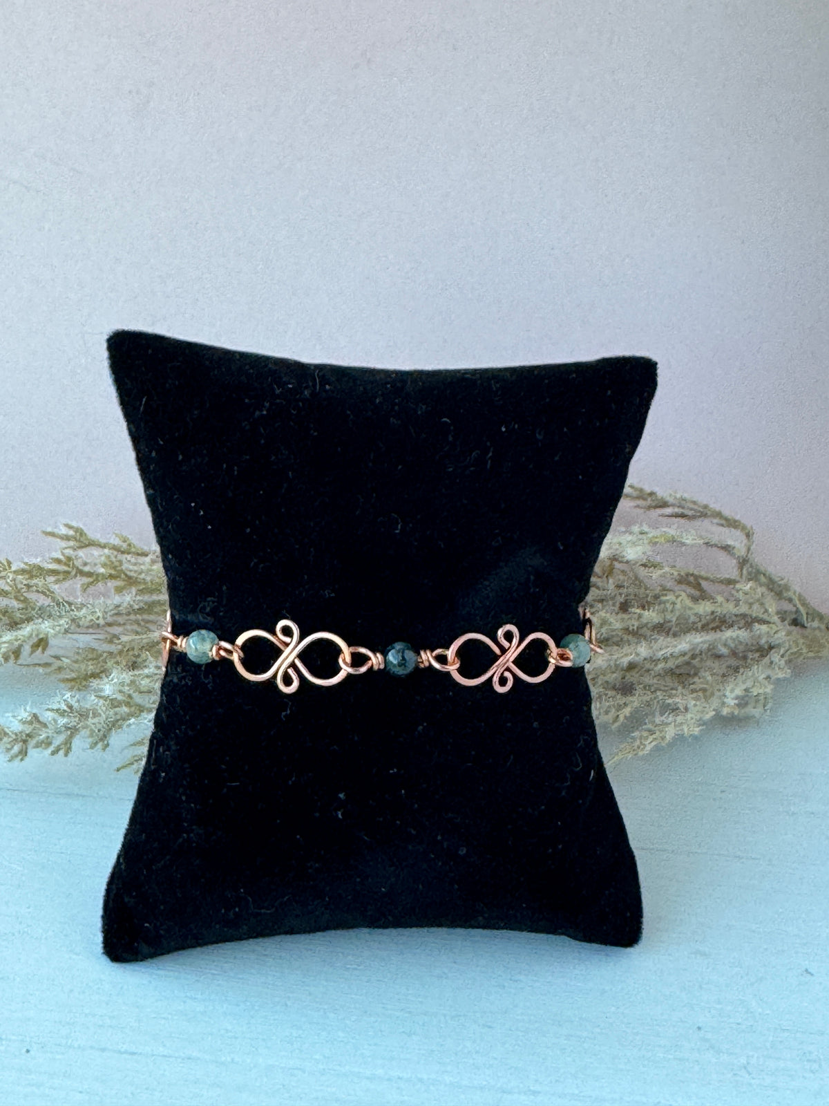 Pure Copper Bracelet with Moss Agate Beads