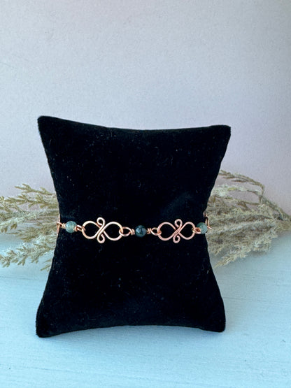Pure Copper Bracelet with Moss Agate Beads