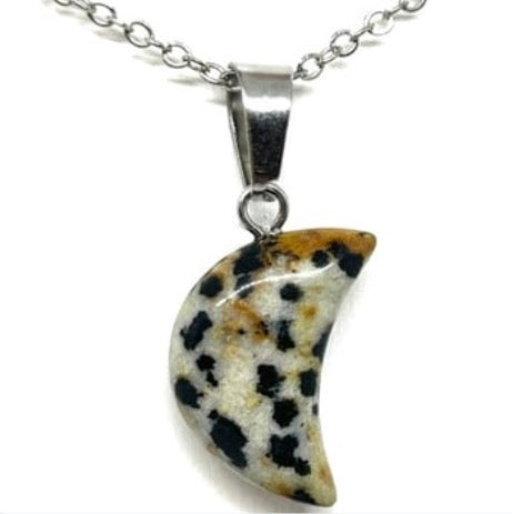 Dalmatian Jasper Crystal Moon Necklace