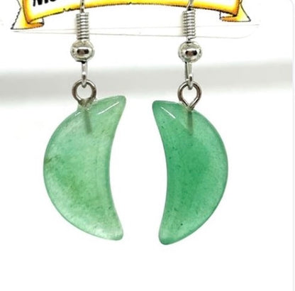 1 Pair of Green Aventurine Moon Earrings