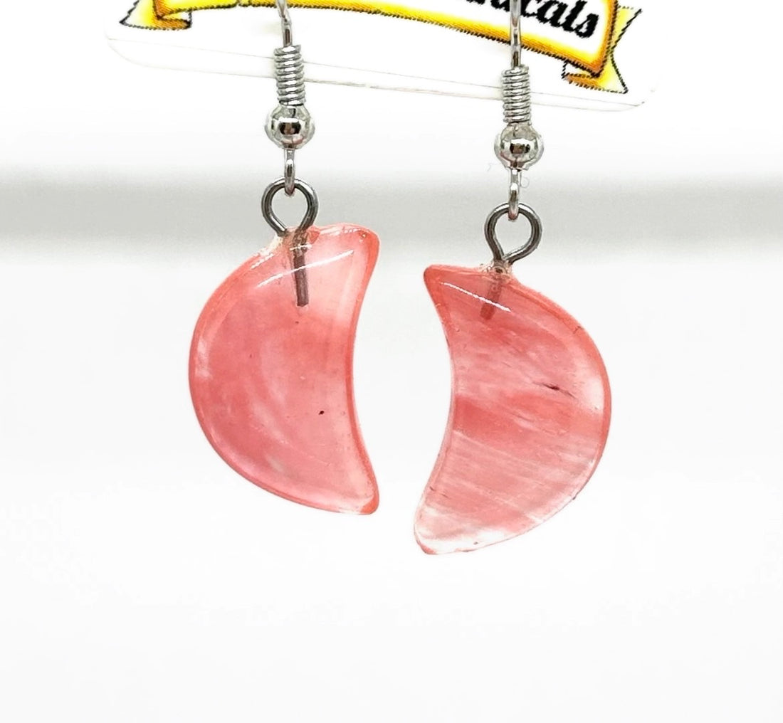 1 Pair of Cherry Quartz Moon Earrings