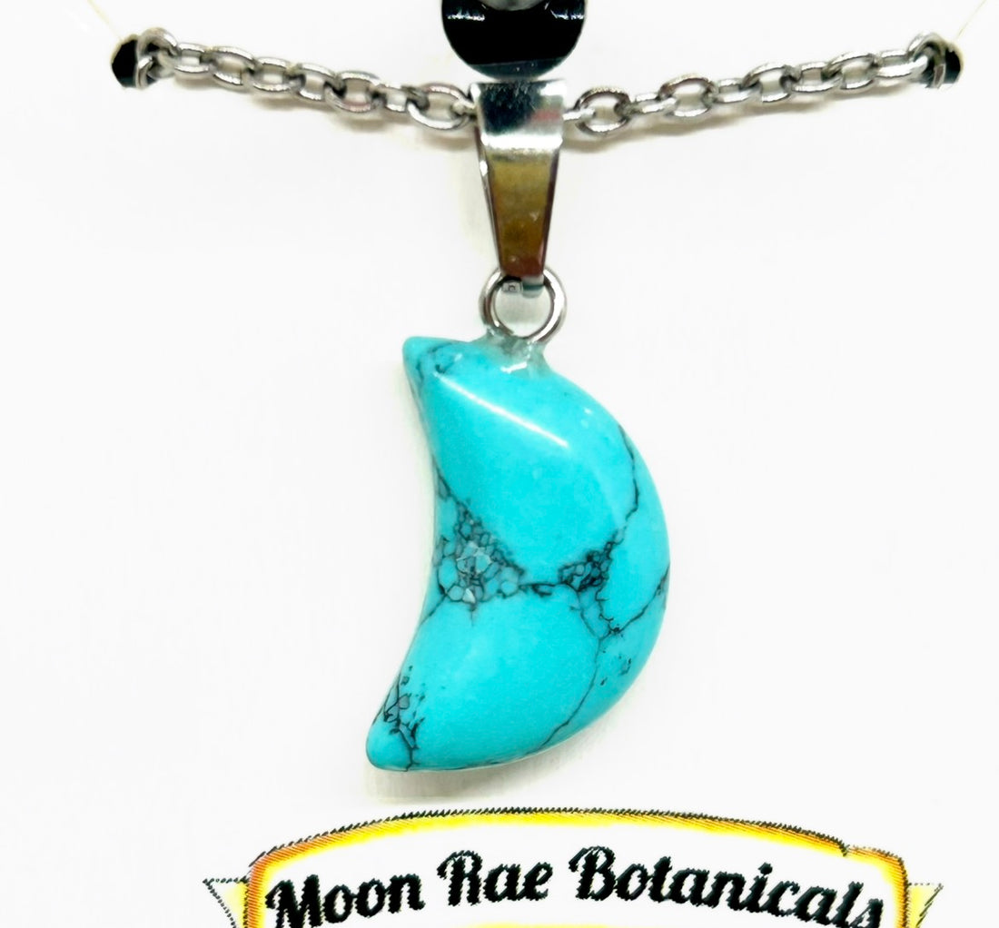 Blue Howlite Crystal Moon Necklace