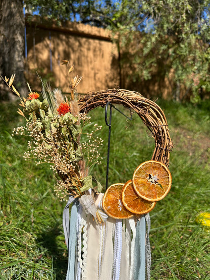 Handmade Witch Bells Grapevine Wreath | Selenite Crystal Door Hanger | Boho Decor | Wall Decor