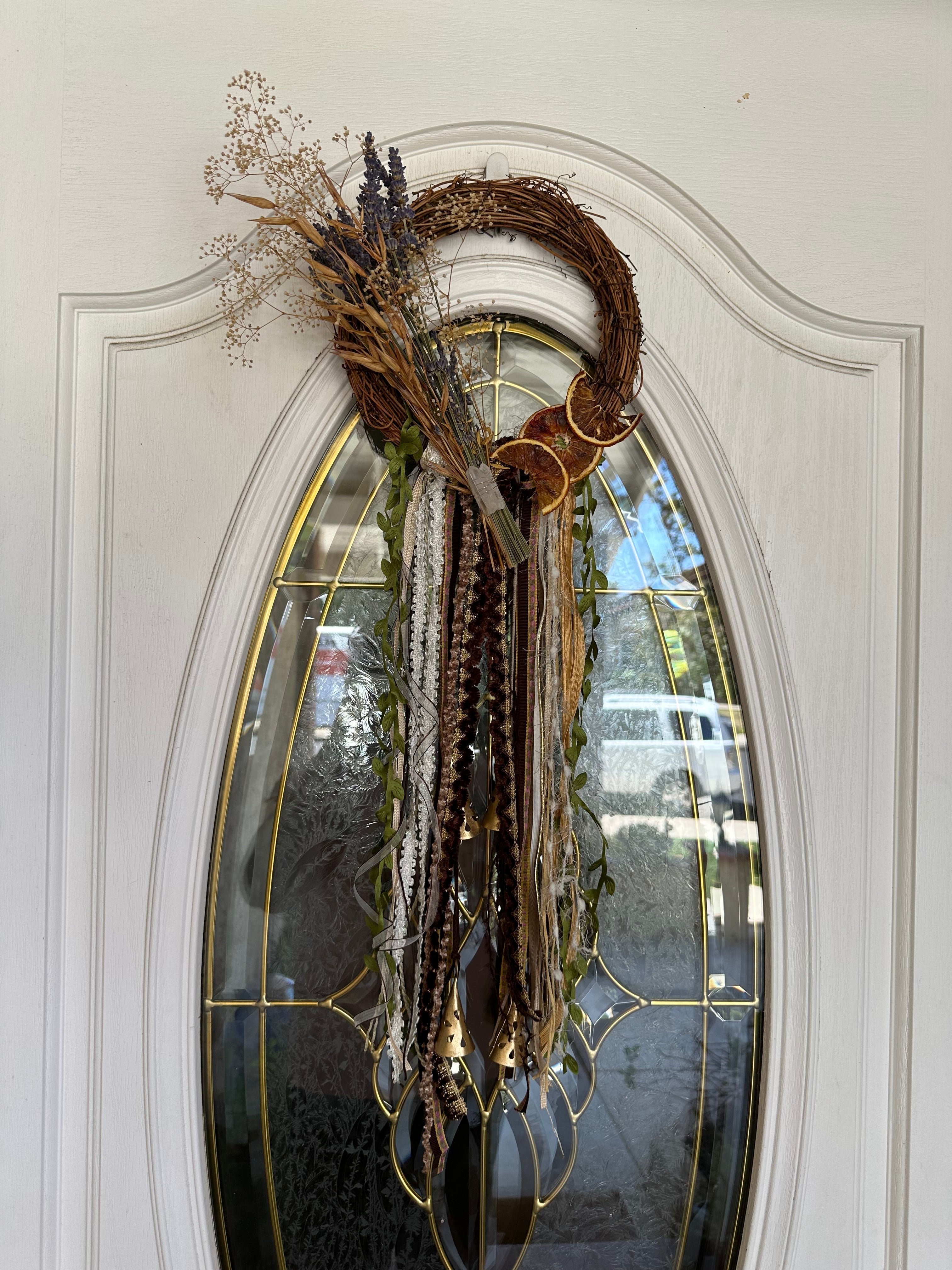Handmade Witch Bells Grapevine Wreath | Selenite Crystal Door Hanger | Boho Decor | Wall Decor