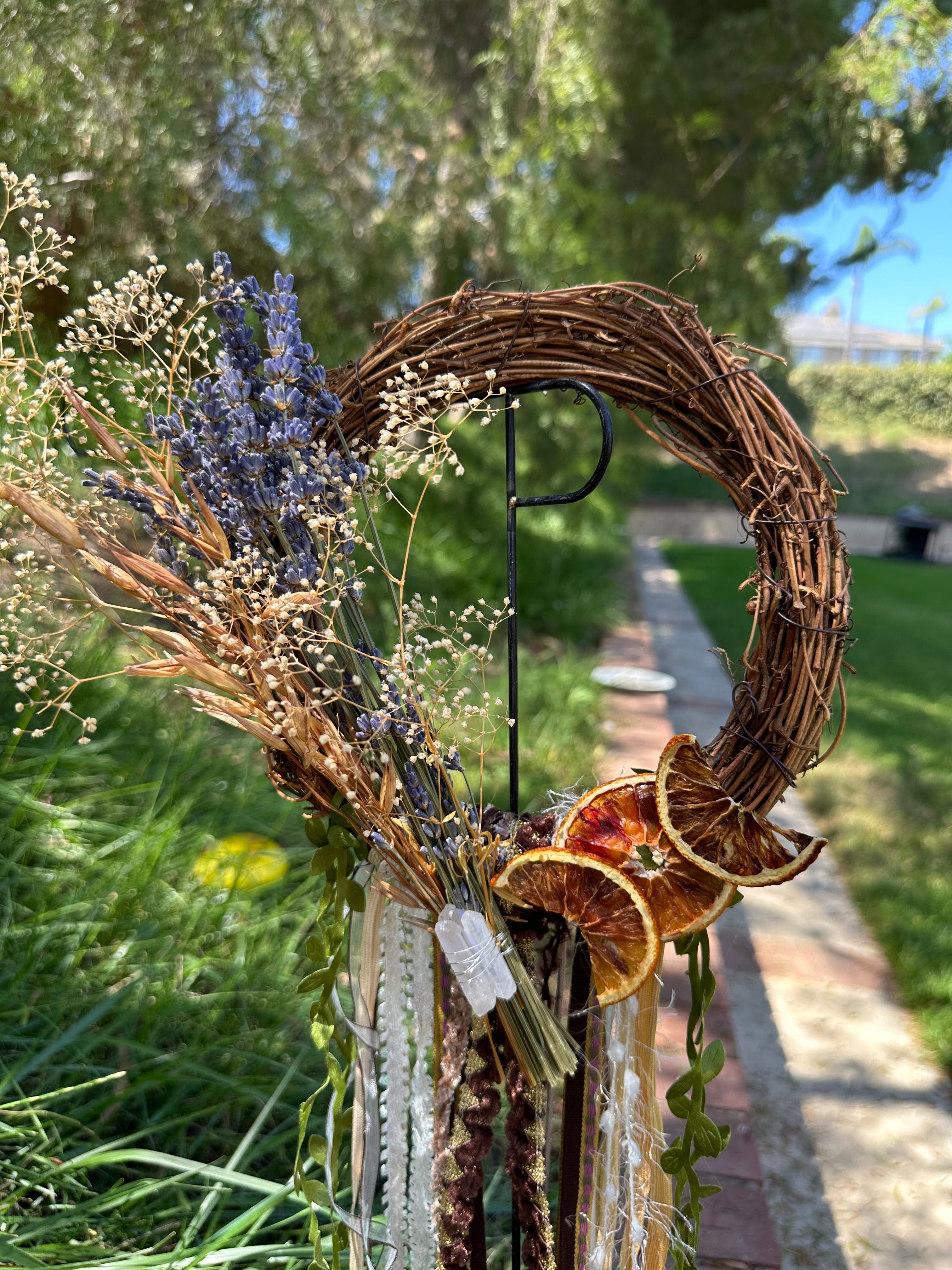 Handmade Witch Bells Grapevine Wreath | Selenite Crystal Door Hanger | Boho Decor | Wall Decor