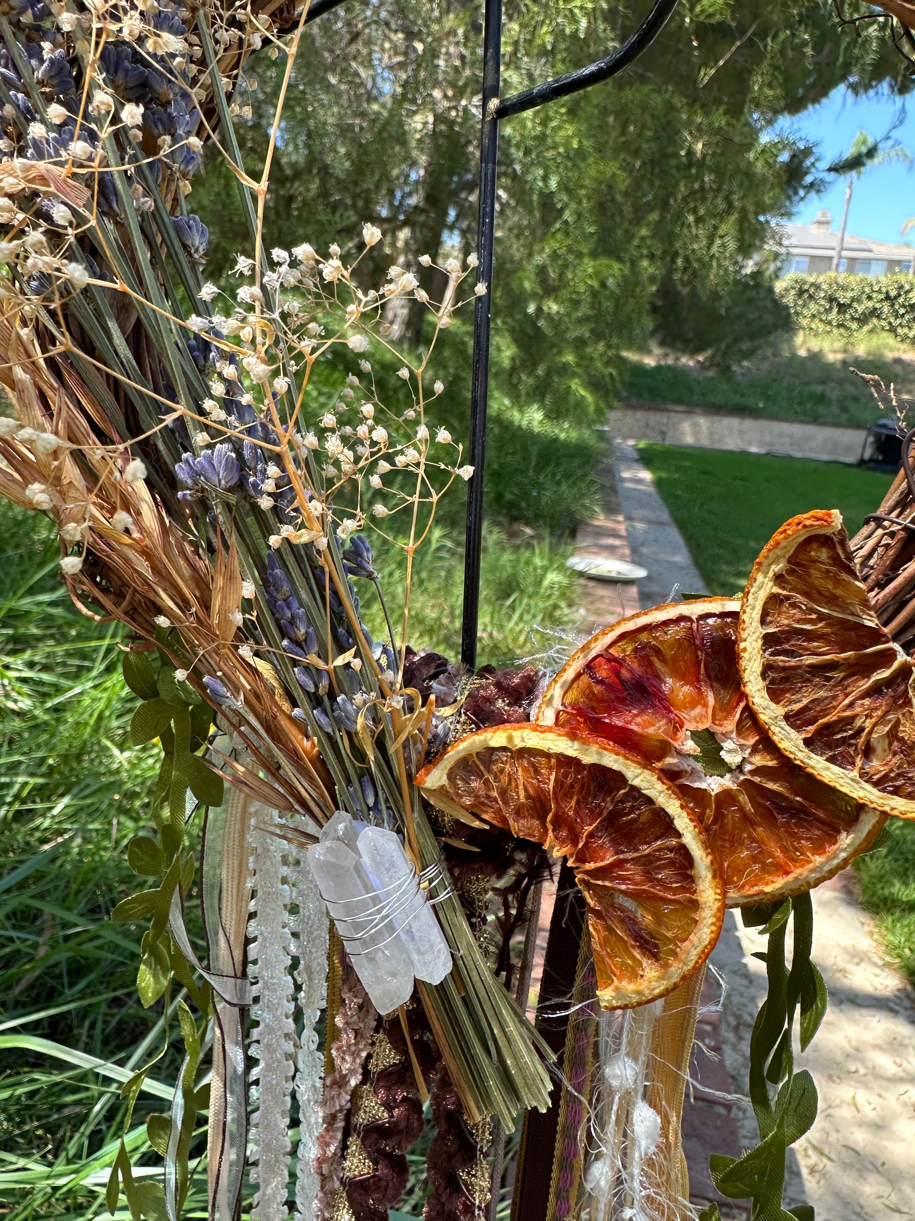 Handmade Witch Bells Grapevine Wreath | Selenite Crystal Door Hanger | Boho Decor | Wall Decor
