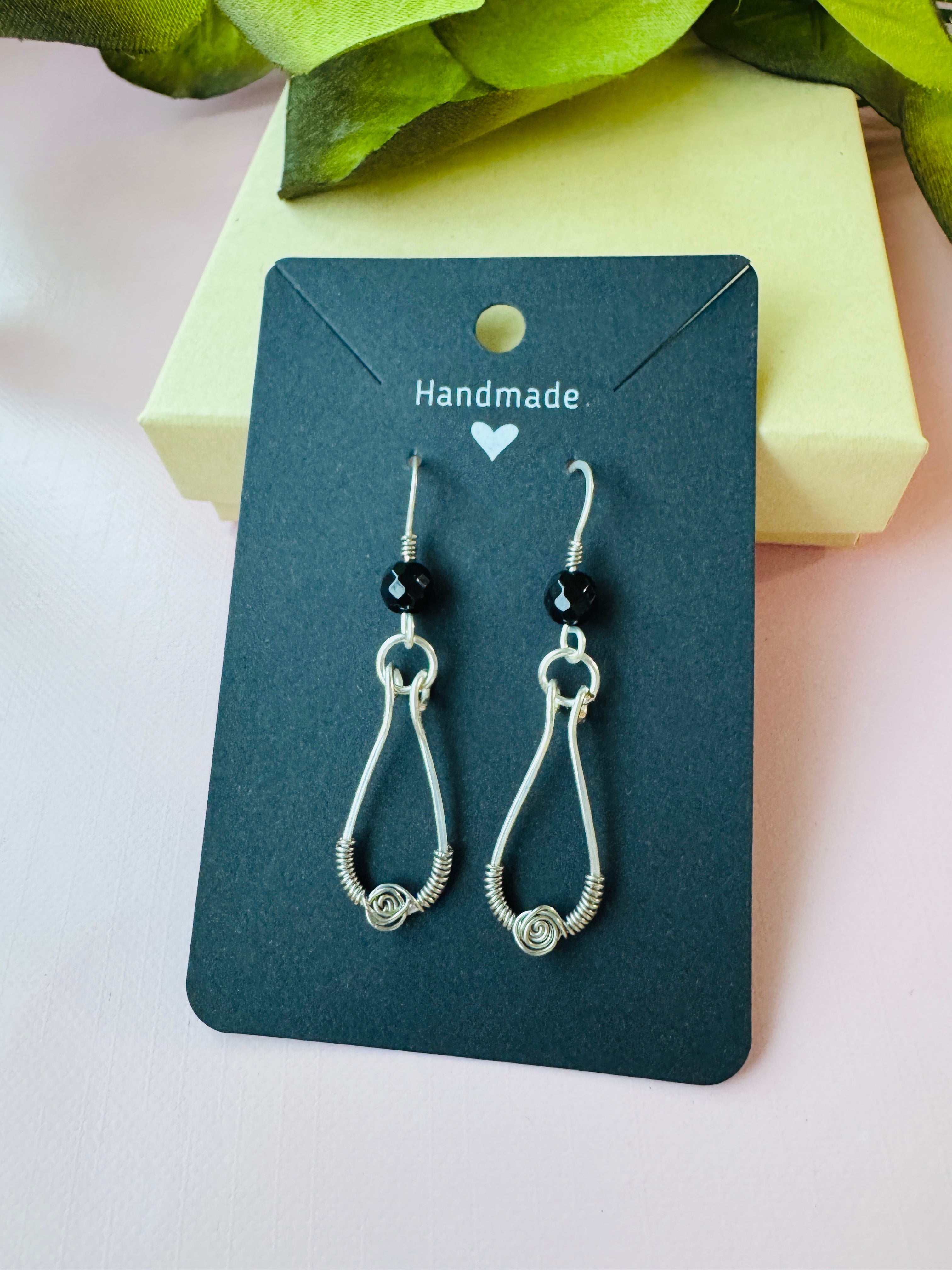 Silver Rose Earrings with Black Onyx