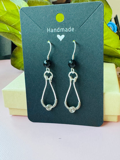 Silver Rose Earrings with Black Onyx