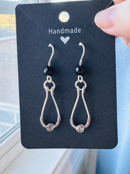 Silver Rose Earrings with Black Onyx