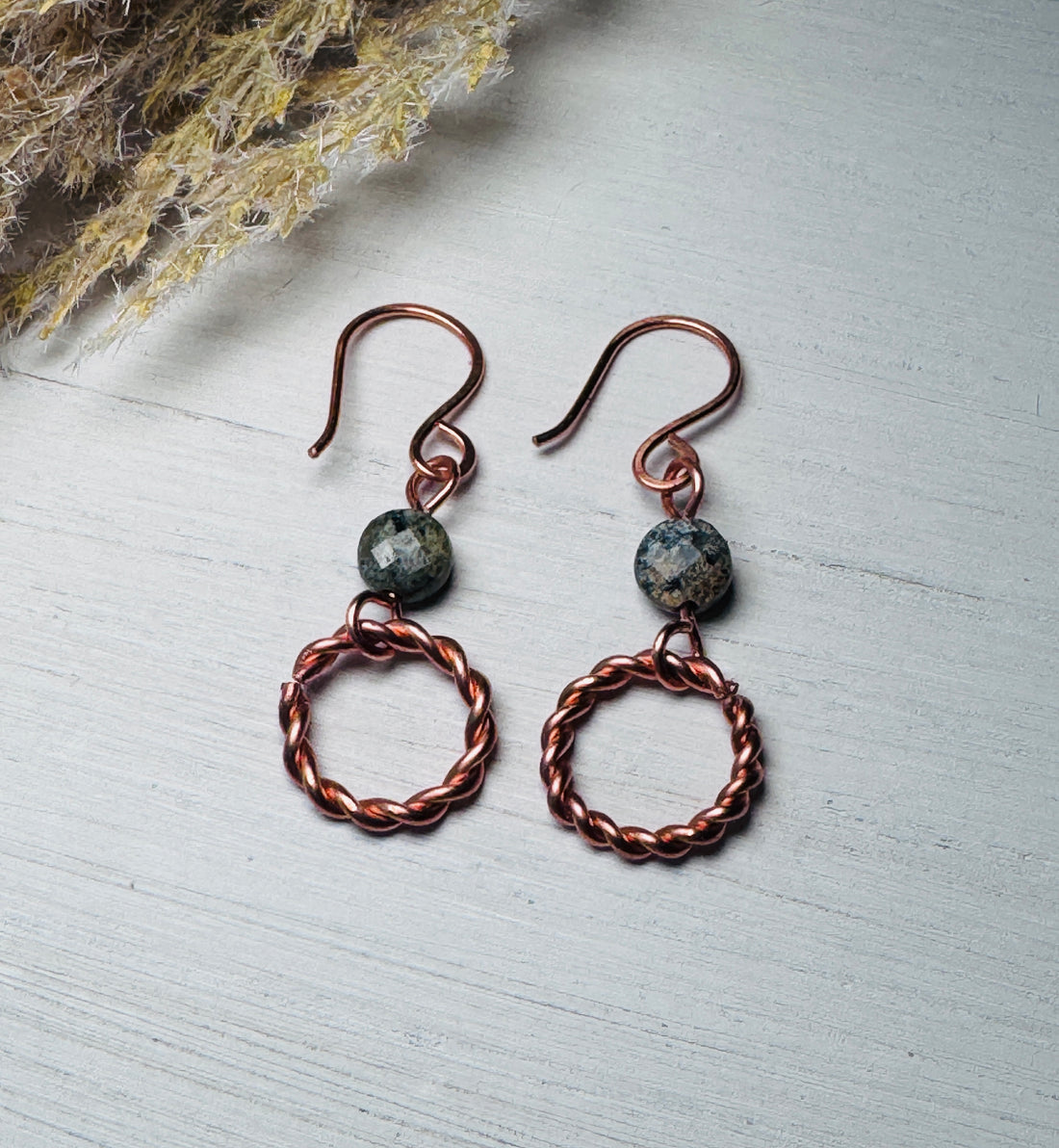 Dumortierite Copper Hoop Earrings