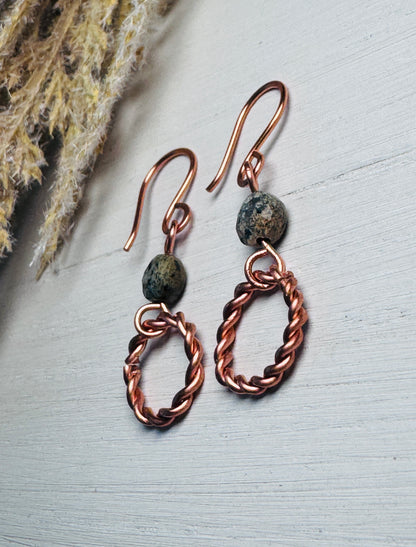 Dumortierite Copper Hoop Earrings