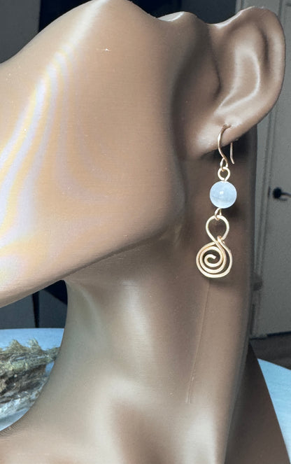 Gold Spiral Earrings with Selenite