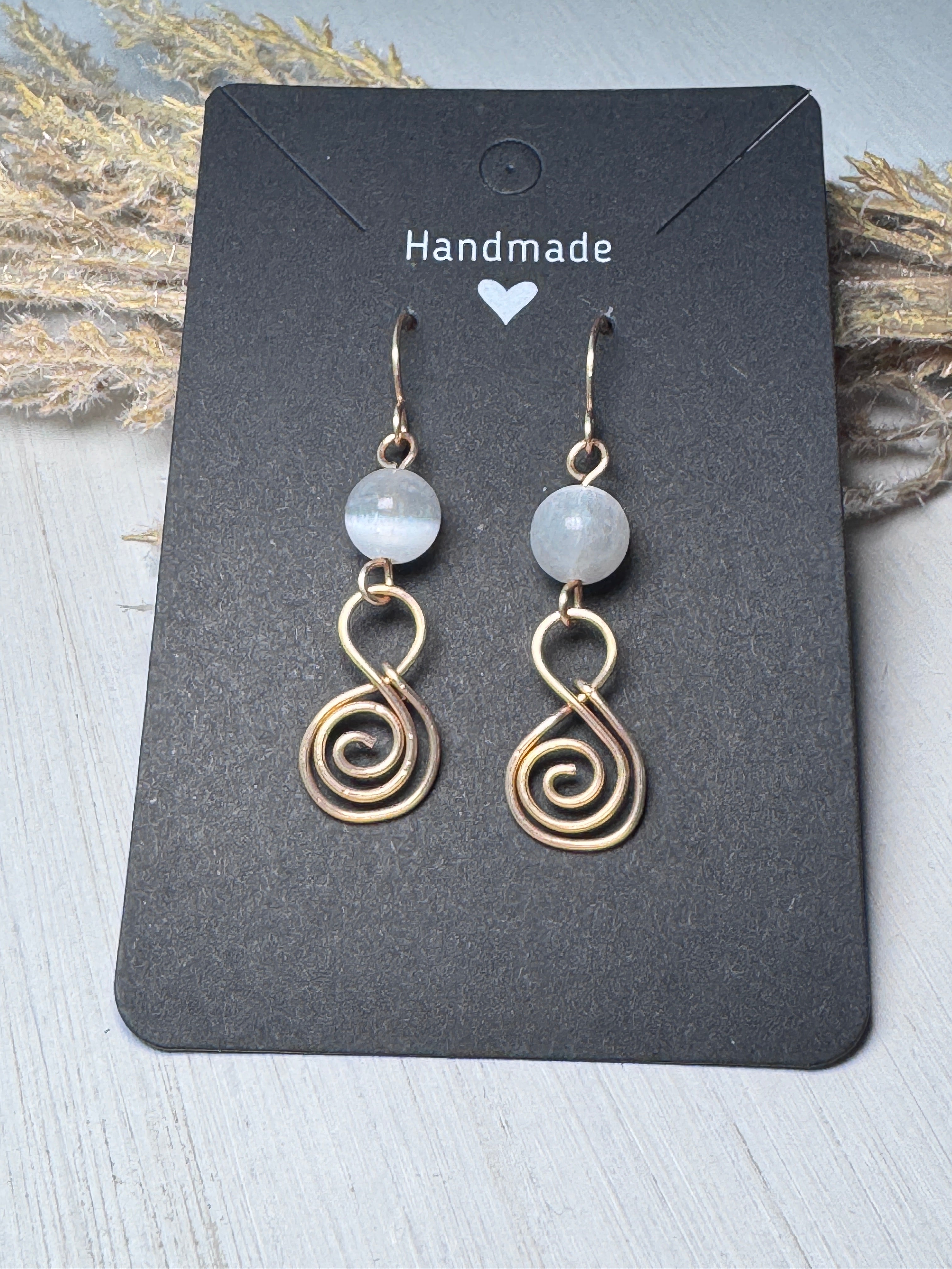 Gold Spiral Earrings with Selenite