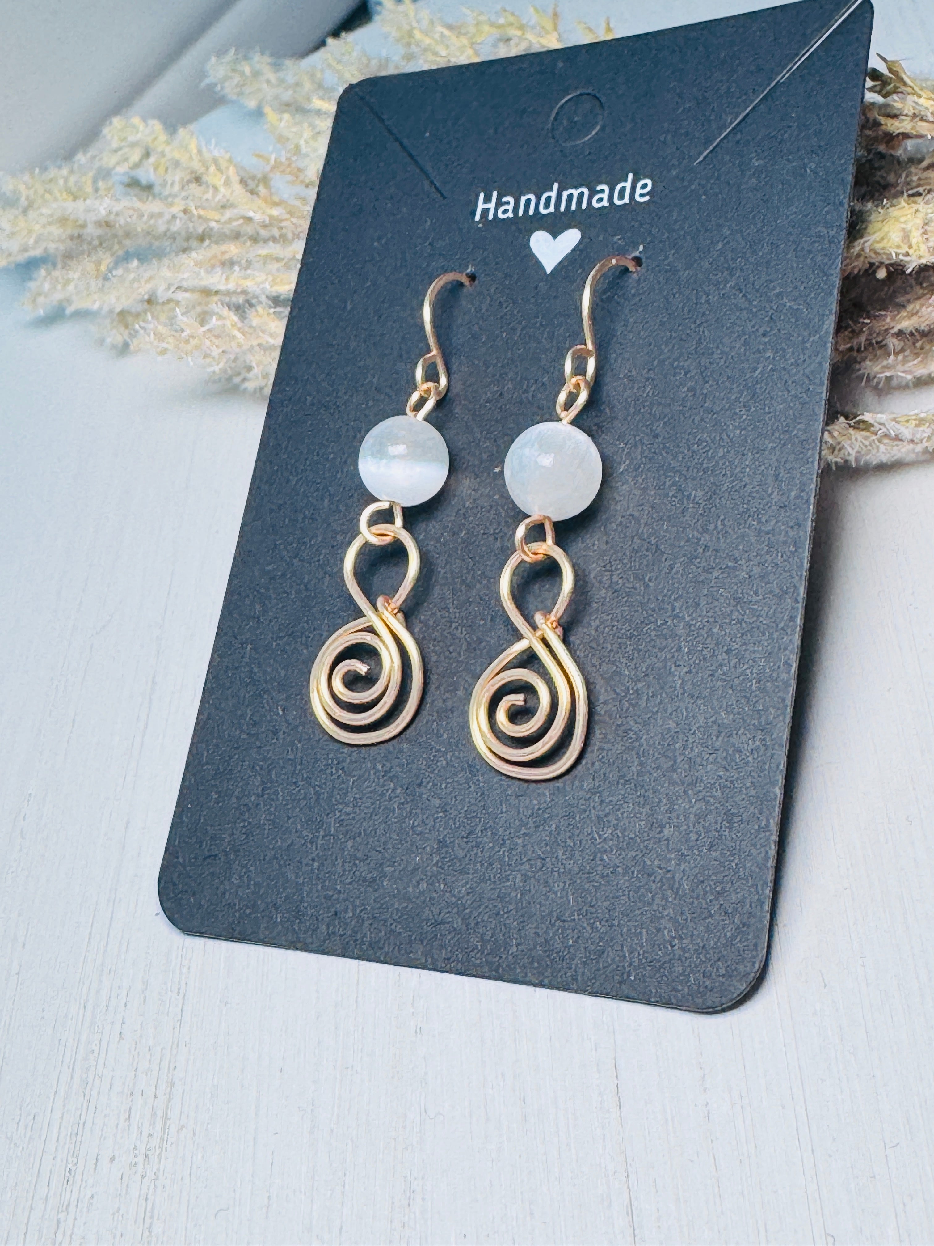 Gold Spiral Earrings with Selenite