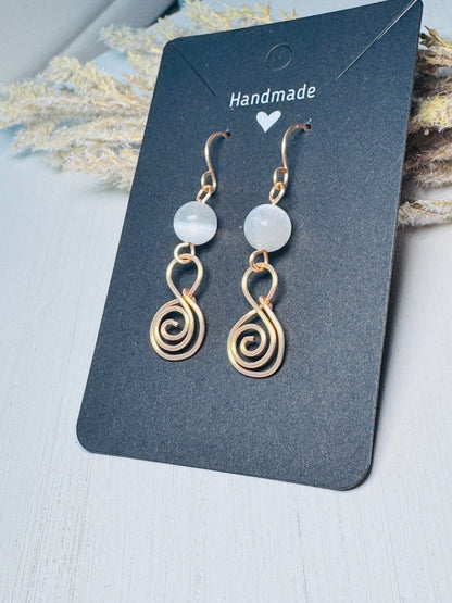 Gold Spiral Earrings with Selenite