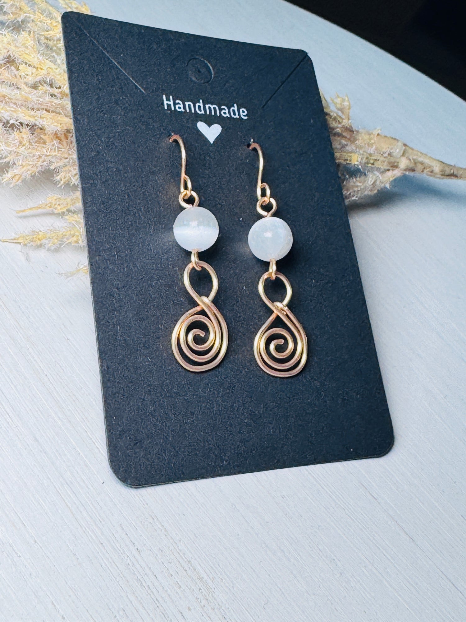 Gold Spiral Earrings with Selenite