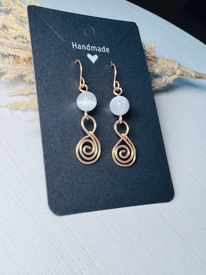 Gold Spiral Earrings with Selenite