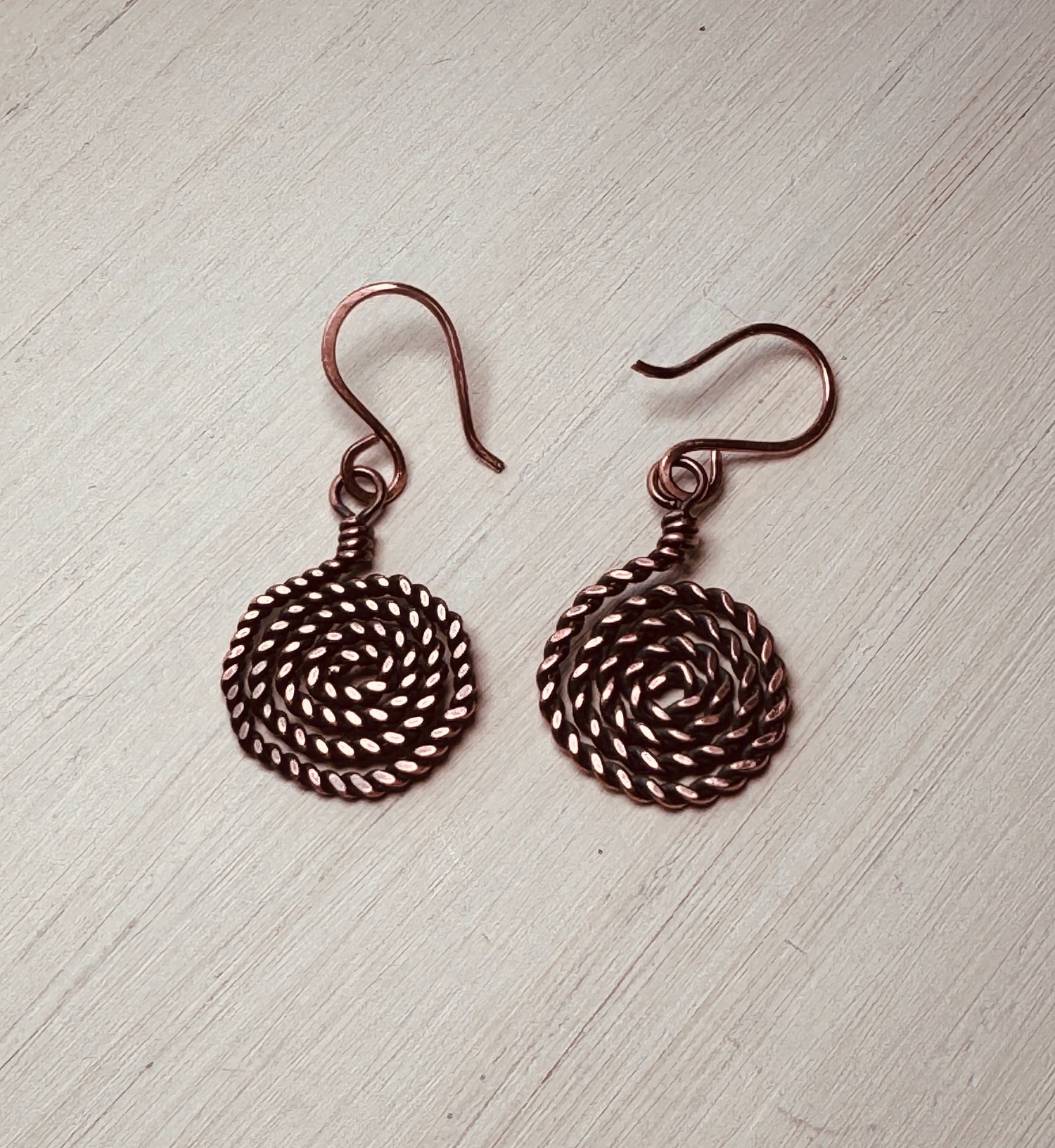 Twisted Spiral Copper Earrings – Handmade Oxidized Artisan Wire Wrapped Jewelry