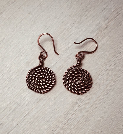 Twisted Spiral Copper Earrings – Handmade Oxidized Artisan Wire Wrapped Jewelry