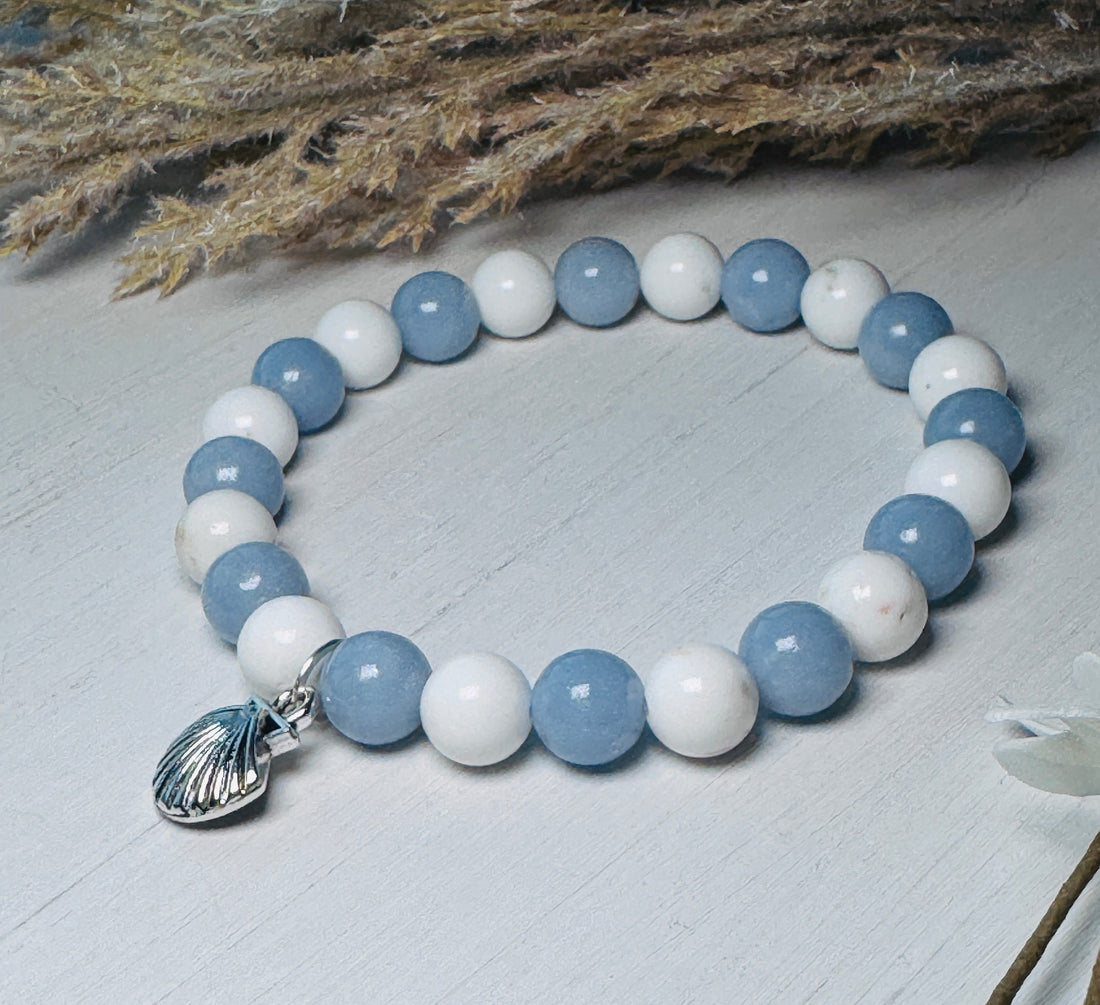 Tranquil Waters Bracelet | Angelite &amp; White Magnesite Beaded Bracelet