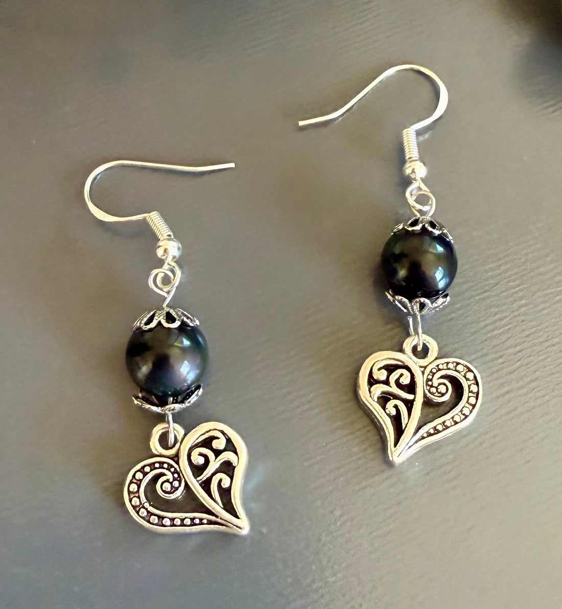 Black Obsidian Heart Charm Earrings.