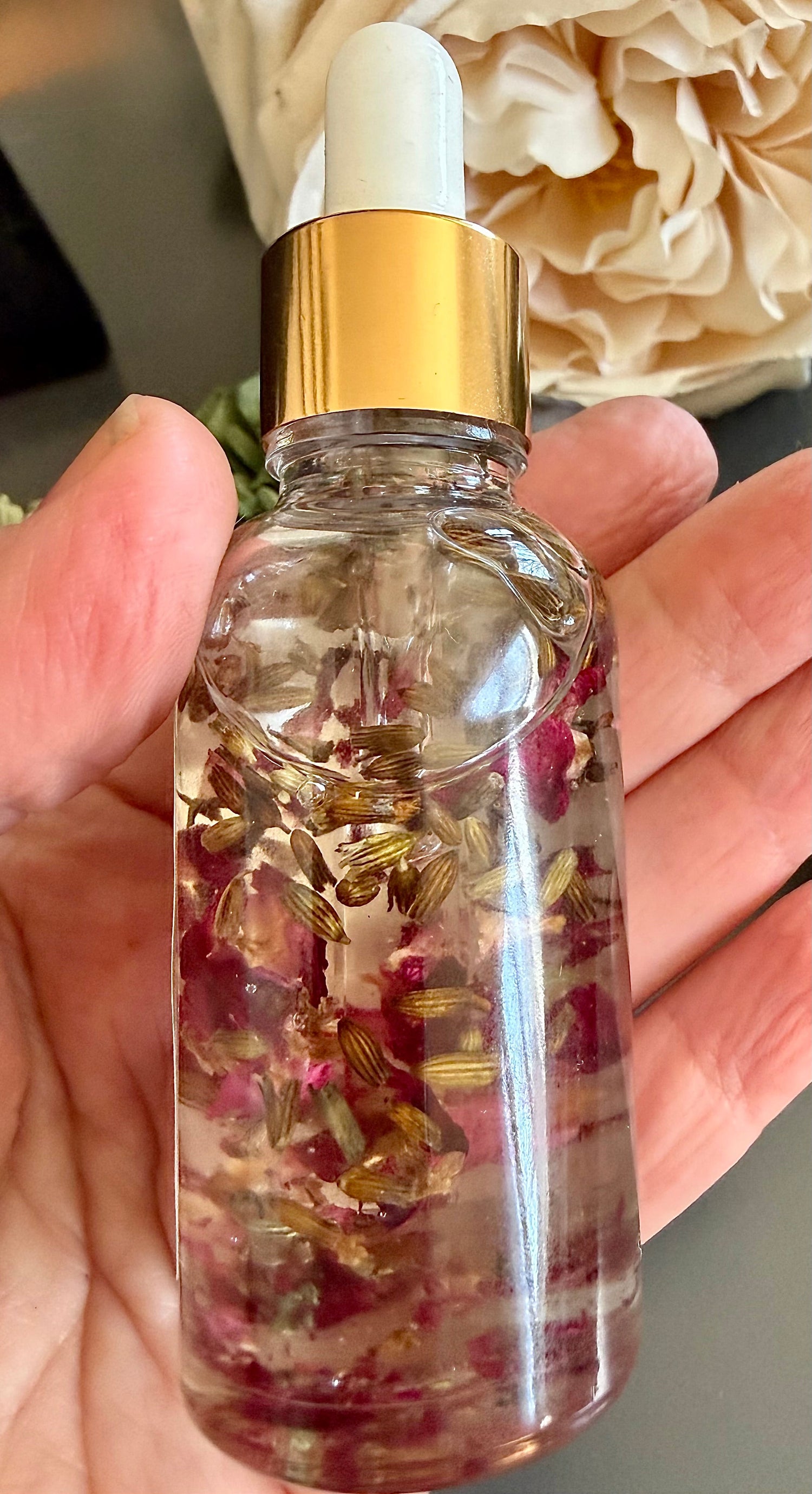 Goddess Invocation Ritual Anointing Oil with Essential Oils and Dried Florals