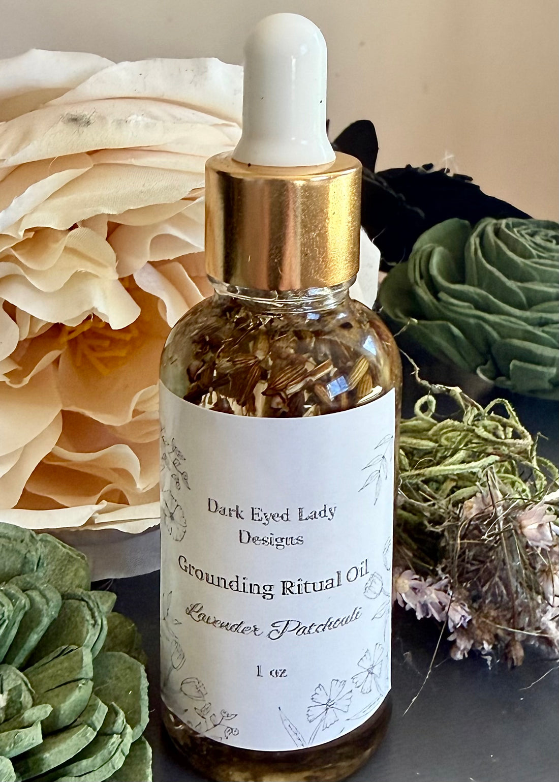 Grounding Ritual Anointing Oil with Lavender and Patchouli Essential Oils, Herbs