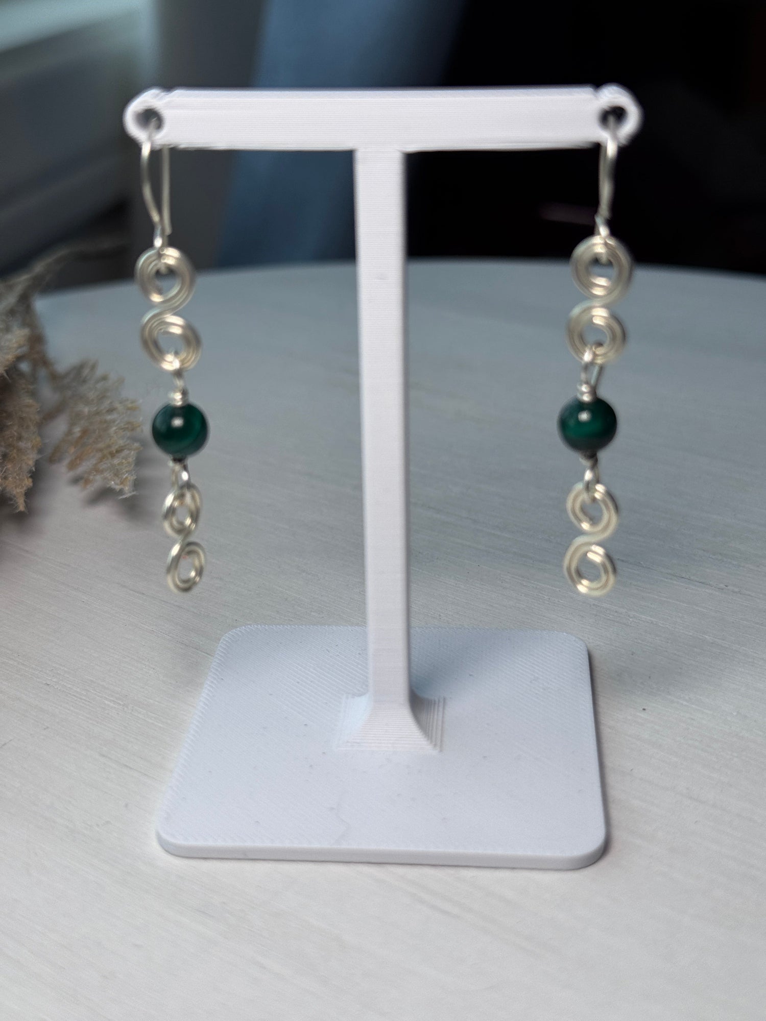 Malachite silver swirl earrings