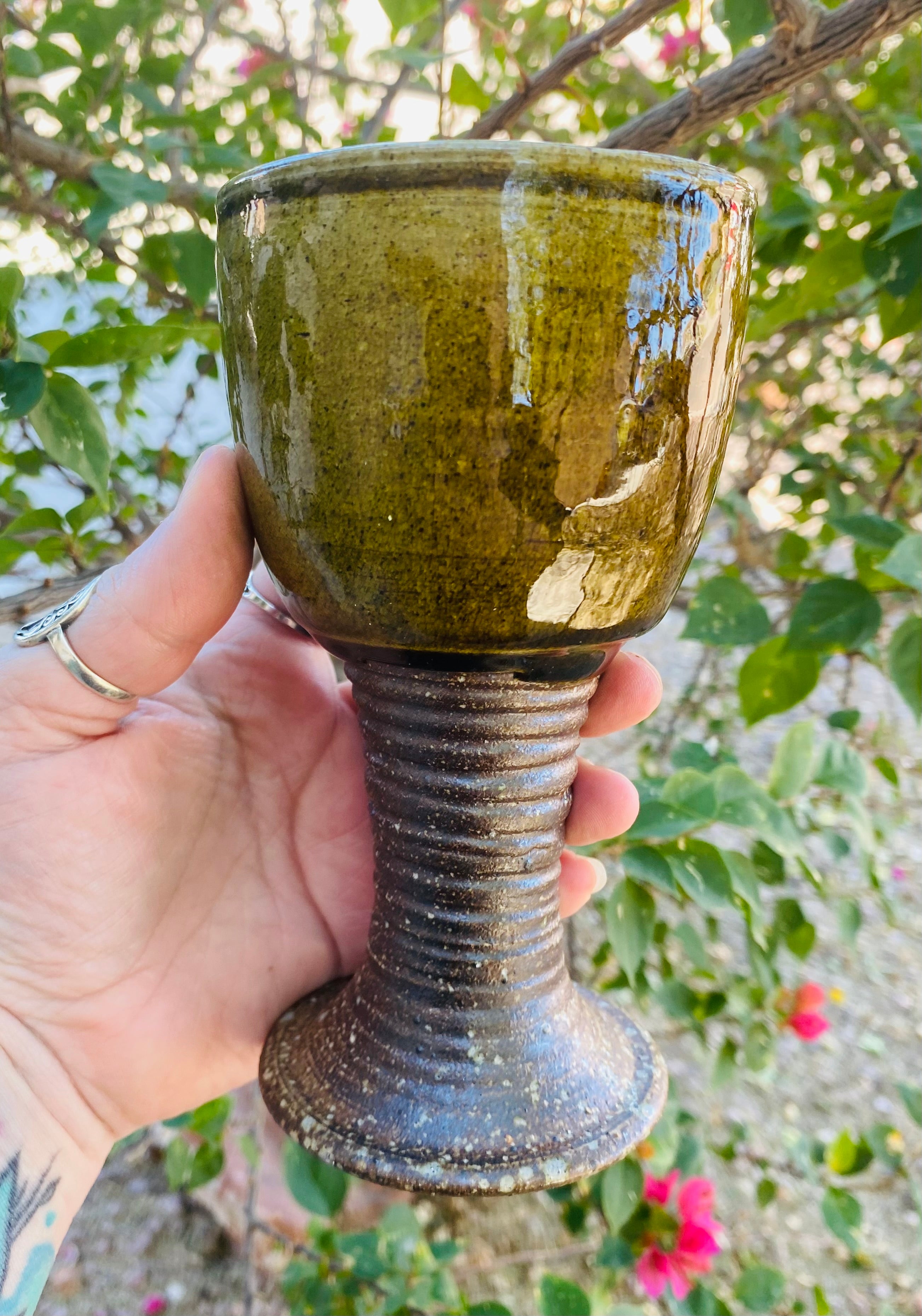Stoneware offering wine goblet chalice