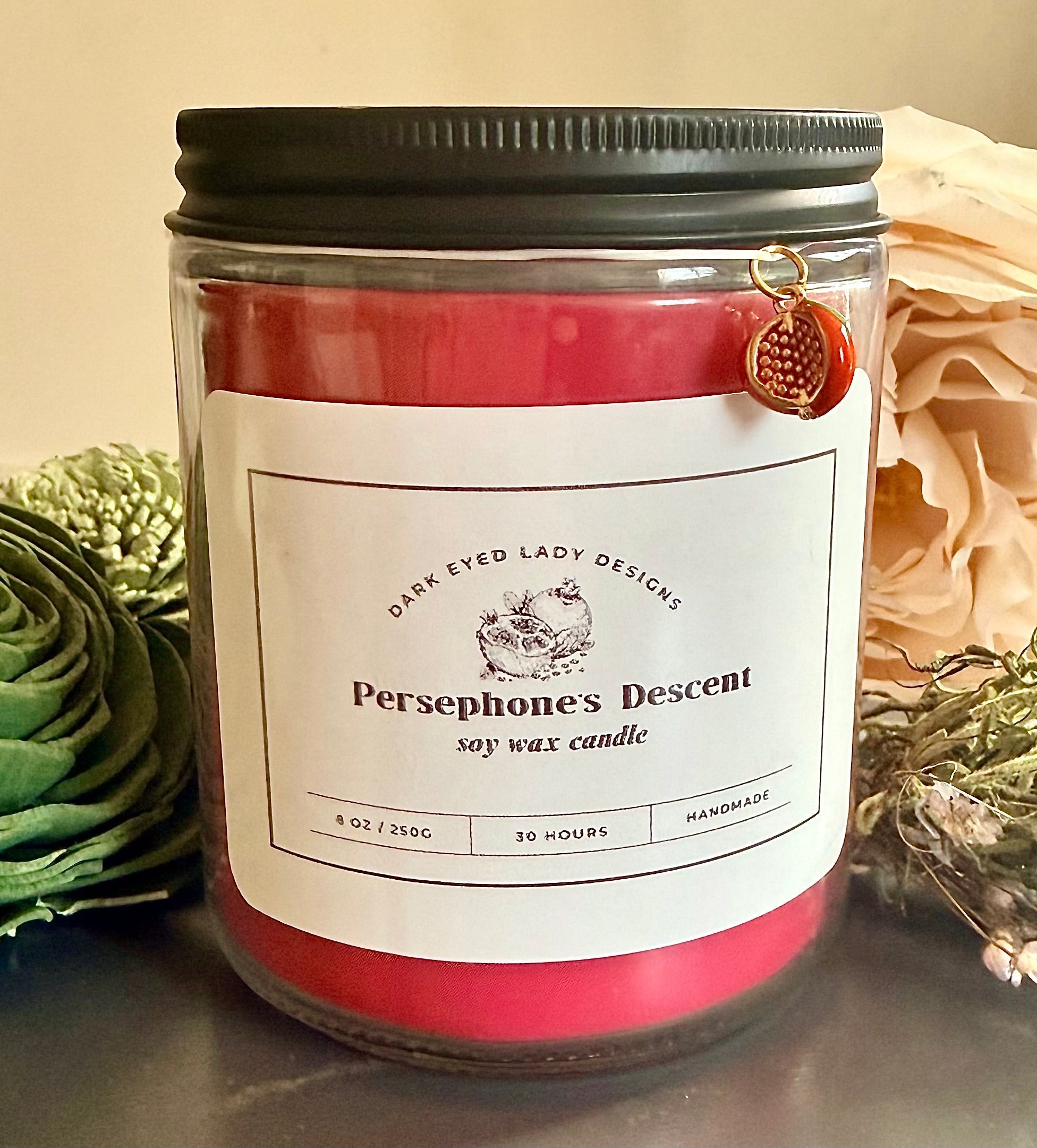 Goddess Persephone Soy Wax Candle with Pomegranate Spice Fragrance