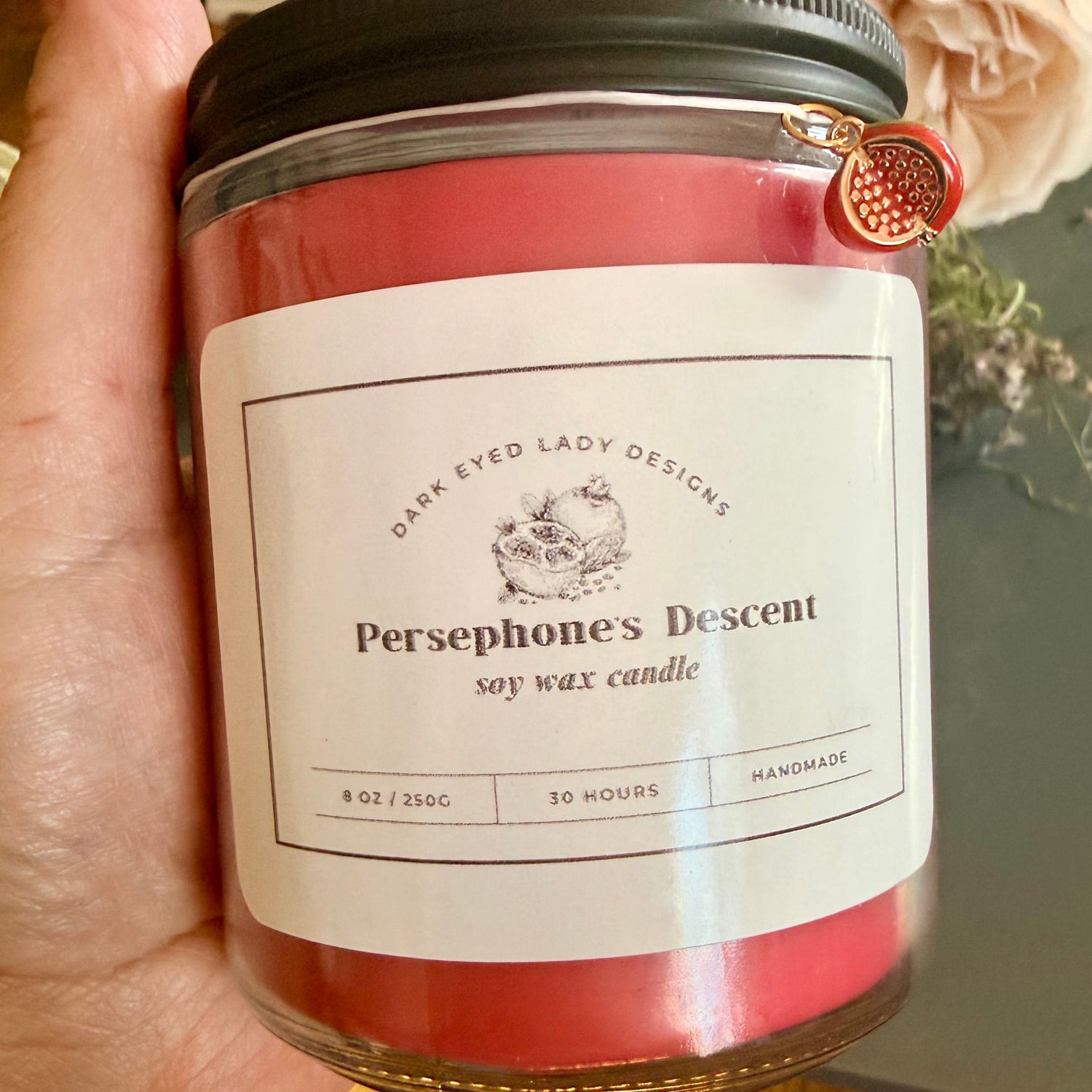 Goddess Persephone Soy Wax Candle with Pomegranate Spice Fragrance