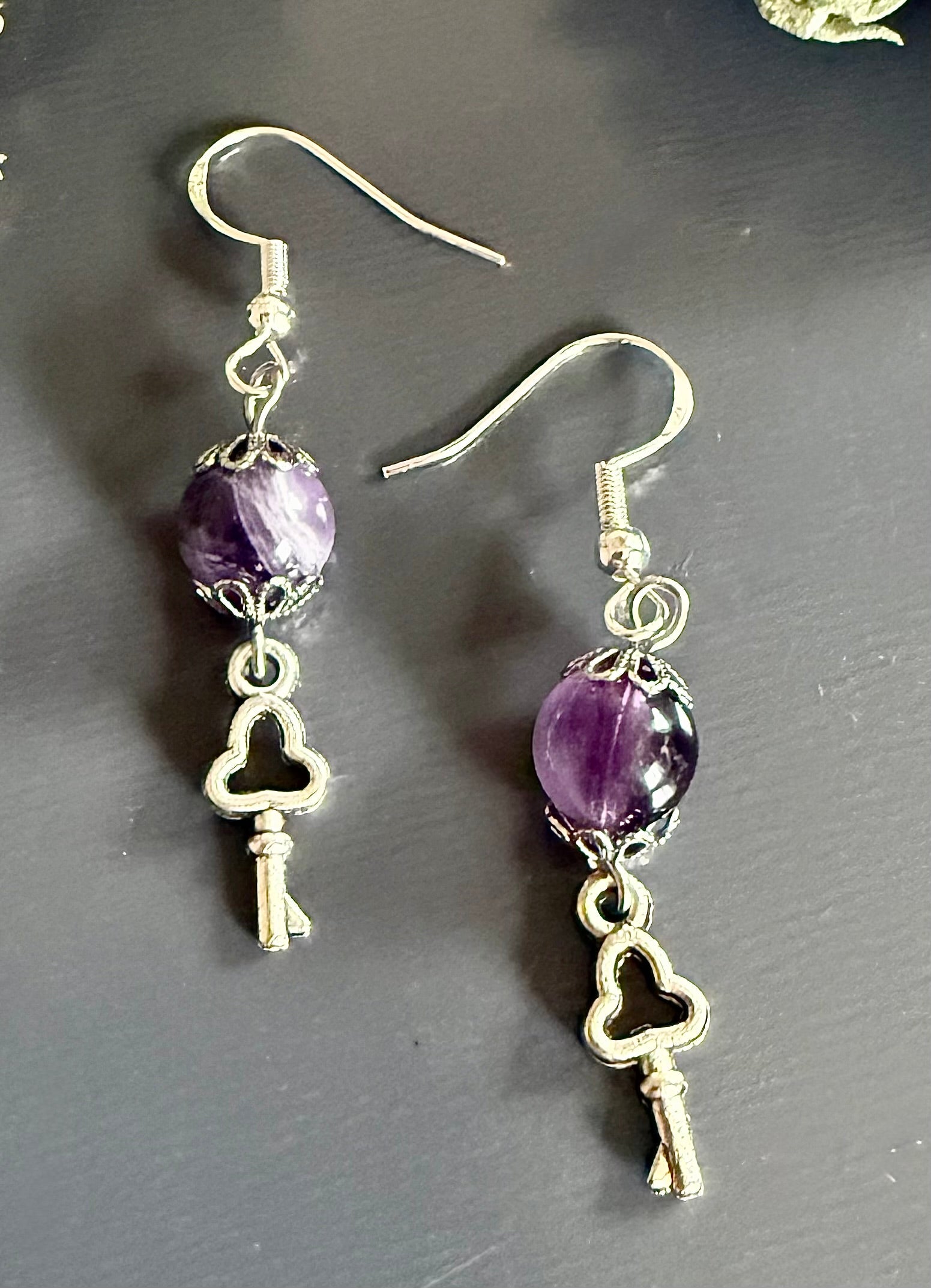 Hekate Key Charm Earrings with Amethyst.