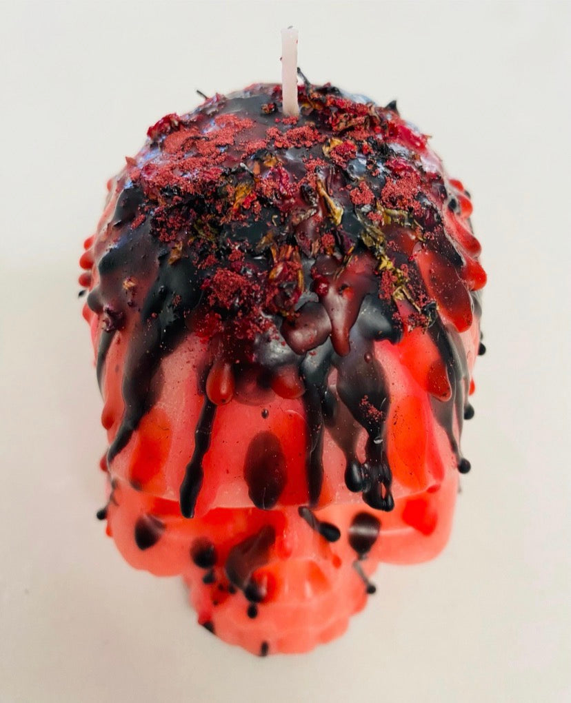 Hand-Dressed Red Skull Ritual Candle – Spirit Work, Transformation &amp; Power
