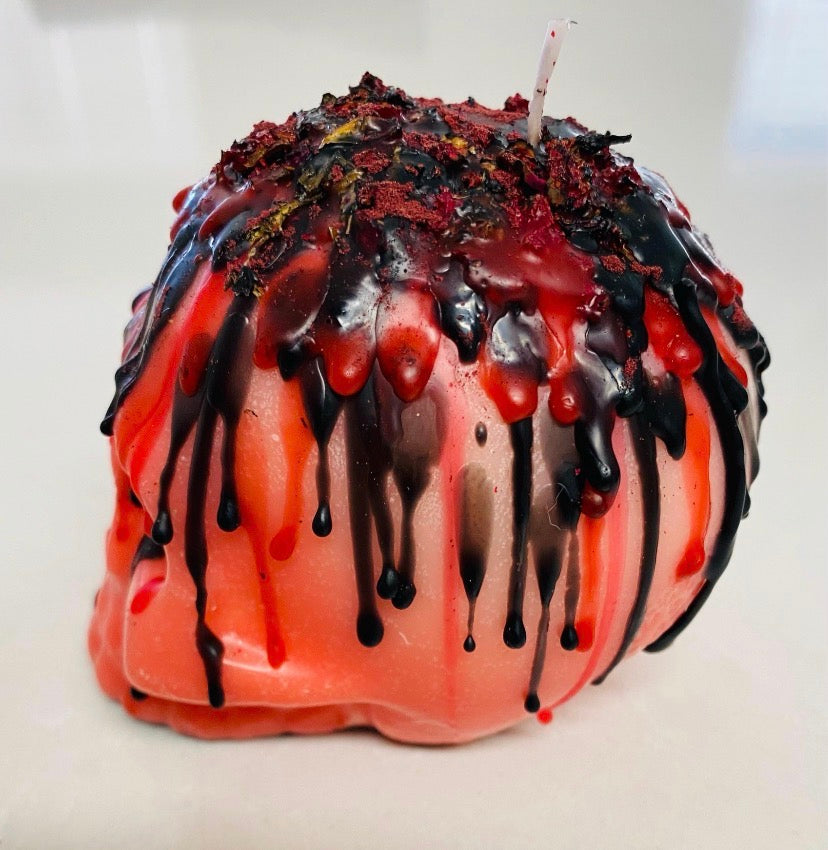 Hand-Dressed Red Skull Ritual Candle – Spirit Work, Transformation &amp; Power