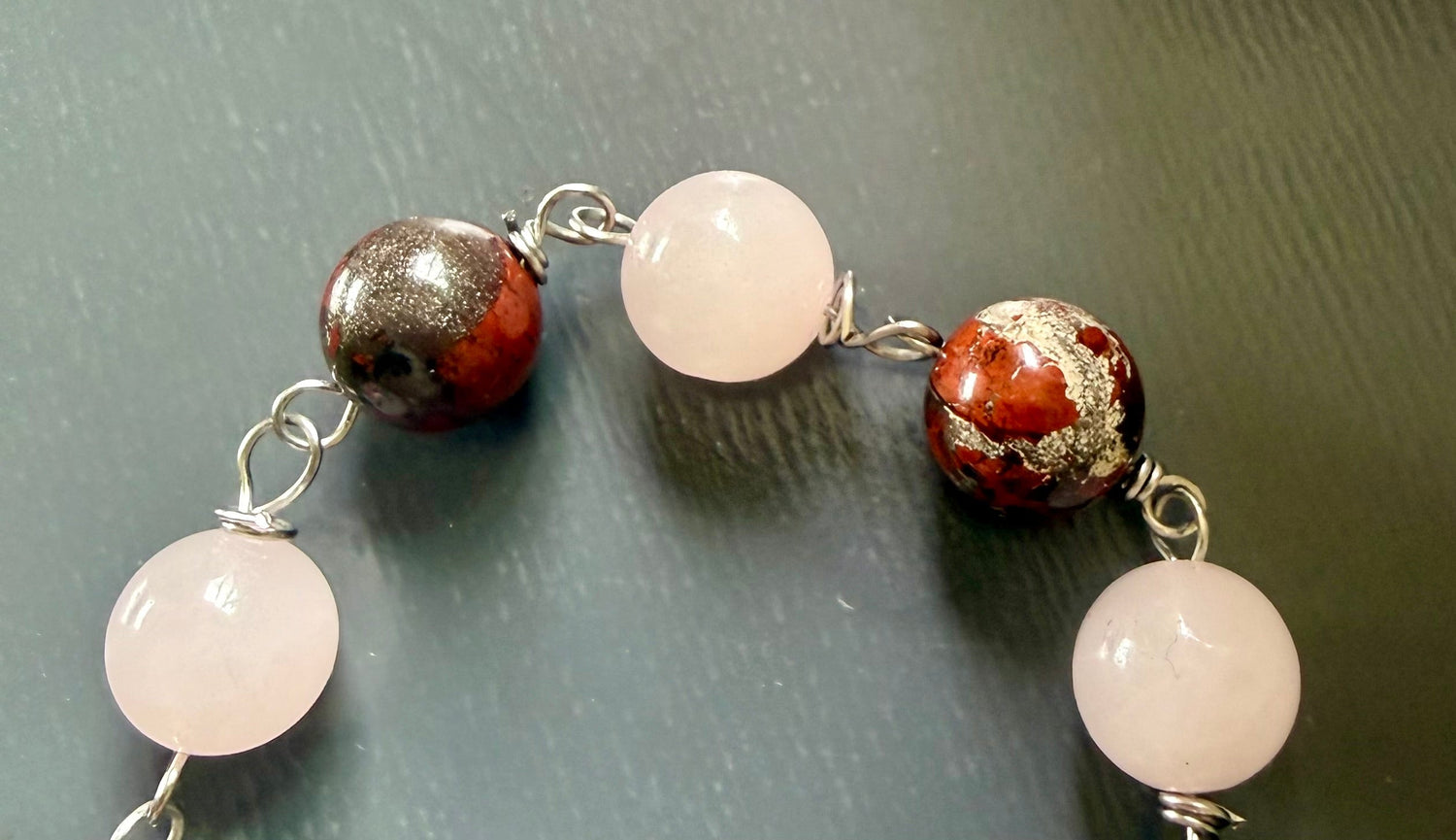 Handmade Norse Goddess Freyja Devotional Prayer Beads, Red Jasper, Rose Quartz, and Cat Charm