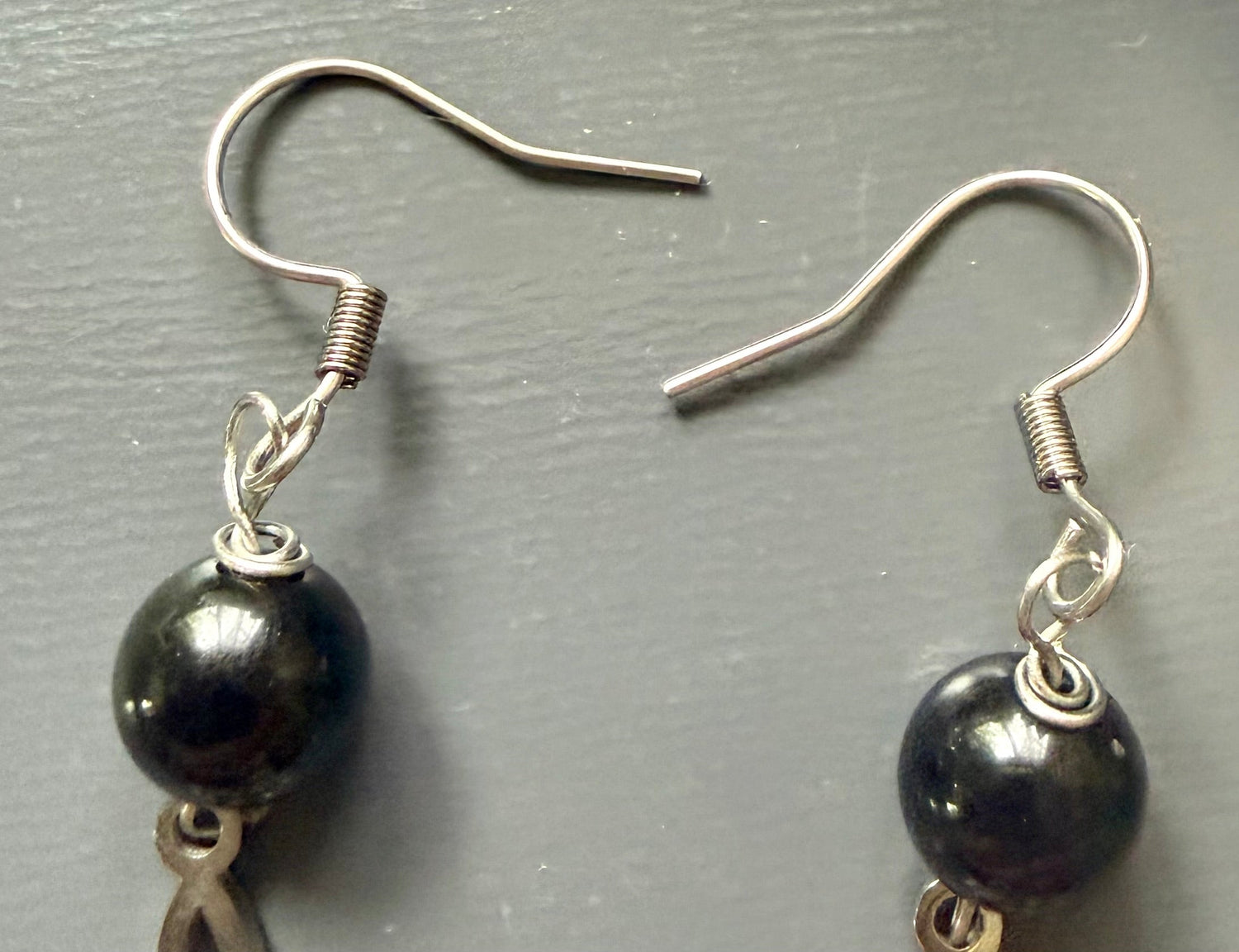 Witches Knot Charm Earrings with Black Obsidian Beads.