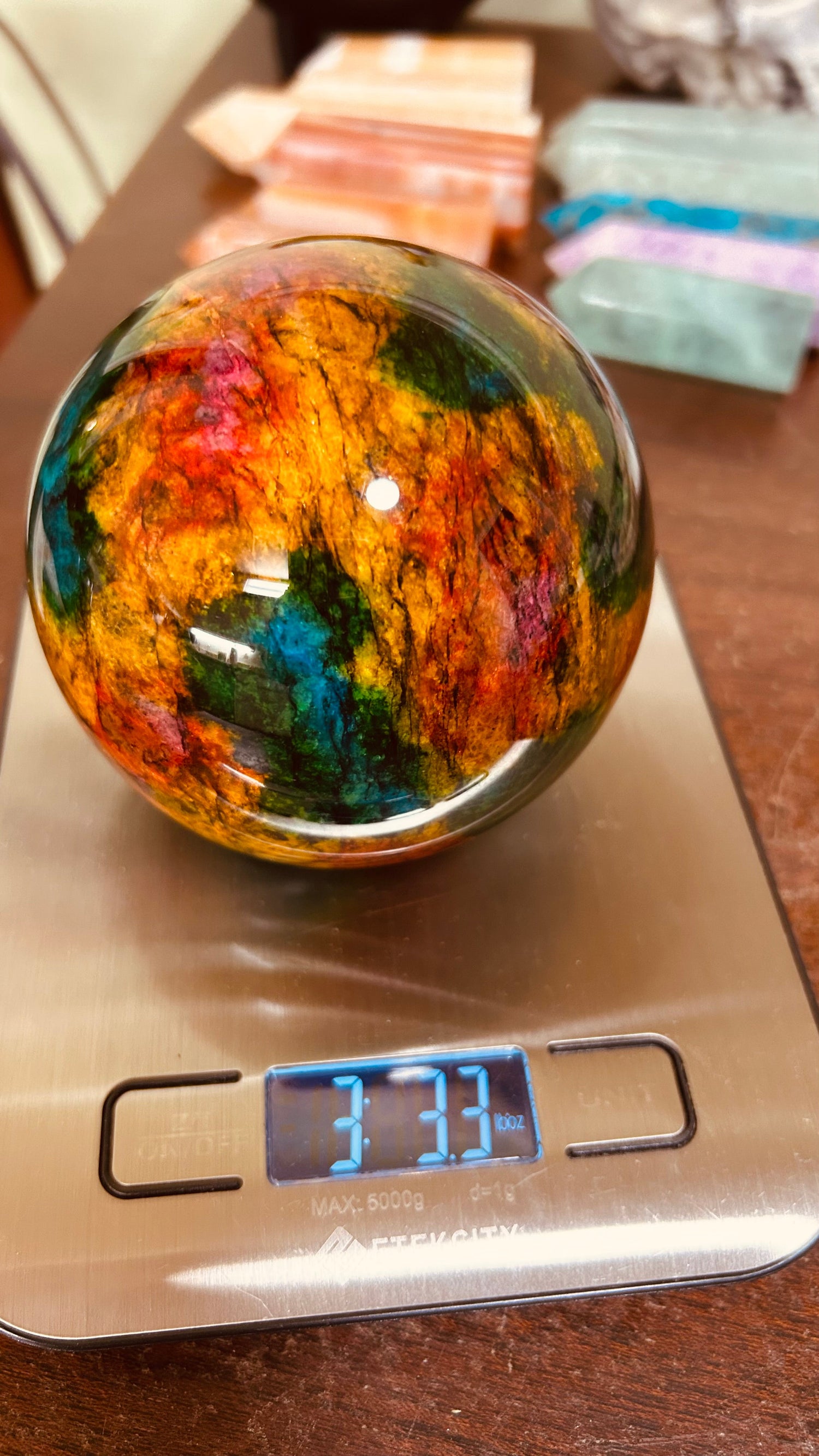 Exquisite 7-Color Jade Sphere with Custom Rotating Base