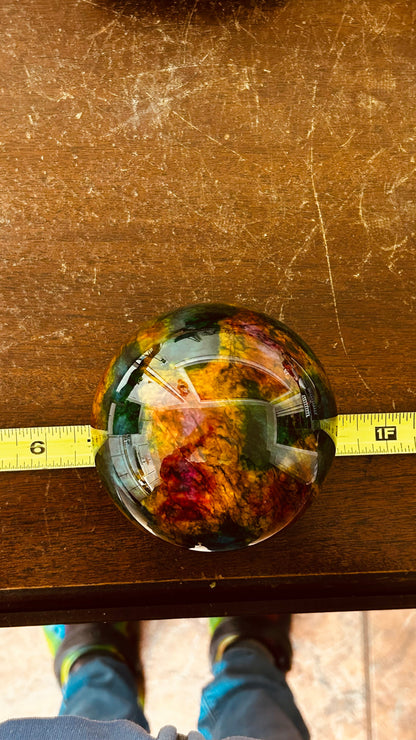 Exquisite 7-Color Jade Sphere with Custom Rotating Base
