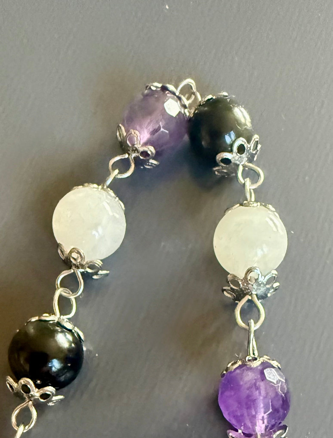 Handmade Goddess Hekate Devotional Prayer Beads: Amethyst, Obsidian, Moonstone, Key and Moon Charms