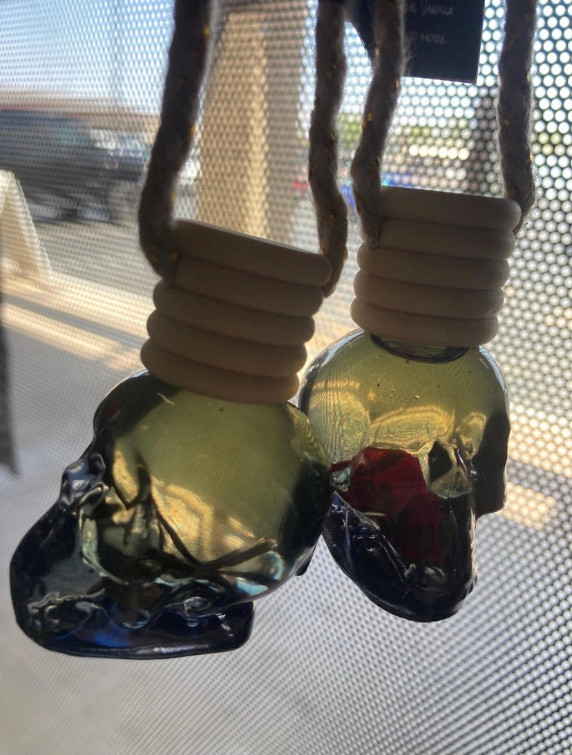 Mystical Skull Car Diffusers | Handmade Herbal Oil Air Fresheners | Witchy Hanging Glass Bottles | Gothic Car Decor | Aromatherapy Gift