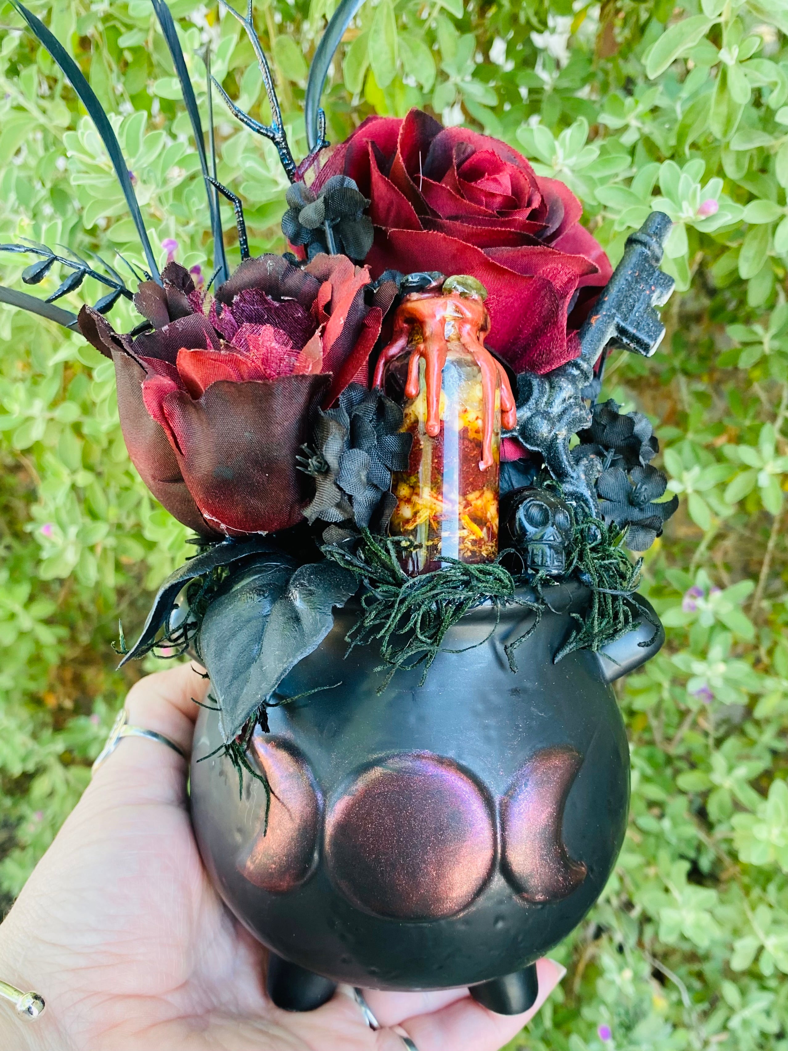 Hecate devotional floral cauldron altar offering