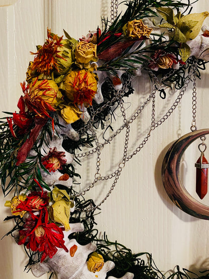 Floral crescent spine wreath
