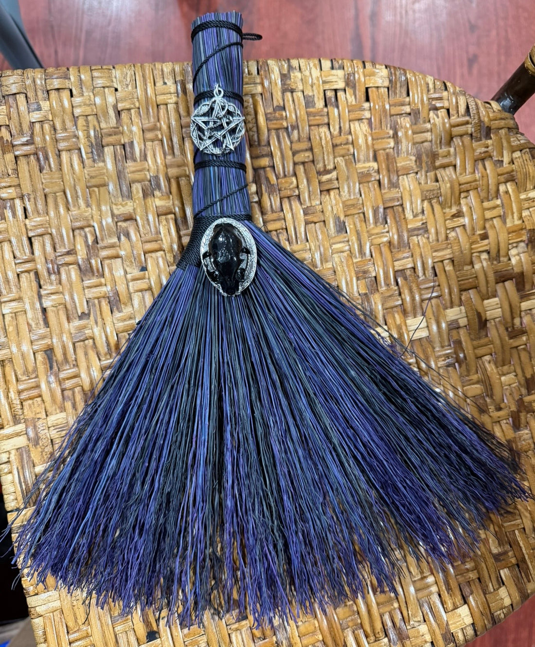 Cat skull and pentagram broom