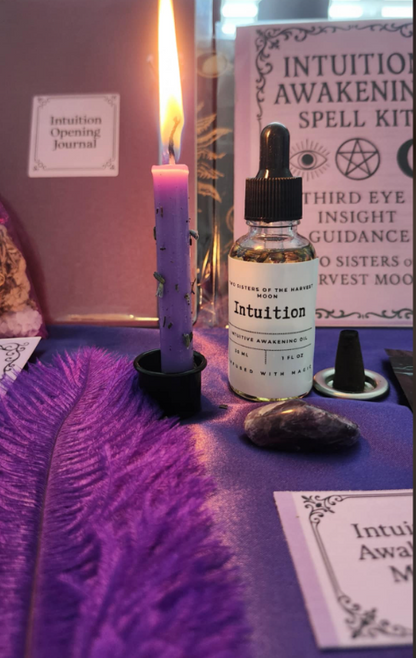 Awaken intuition with this witchcrafted spell kit. Includes oil, herbs, crystals, meditation &amp; more for deep third eye ritual work.