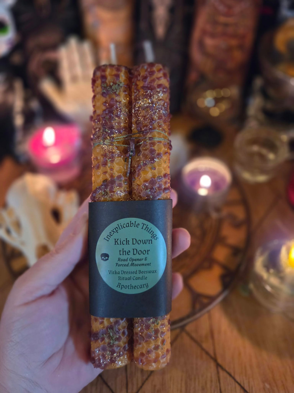 Kick Down the Door Seidr Beeswax Spell Candles - A Flame for Breakthrough, Forceful Movement, and Refusing Continued Delay