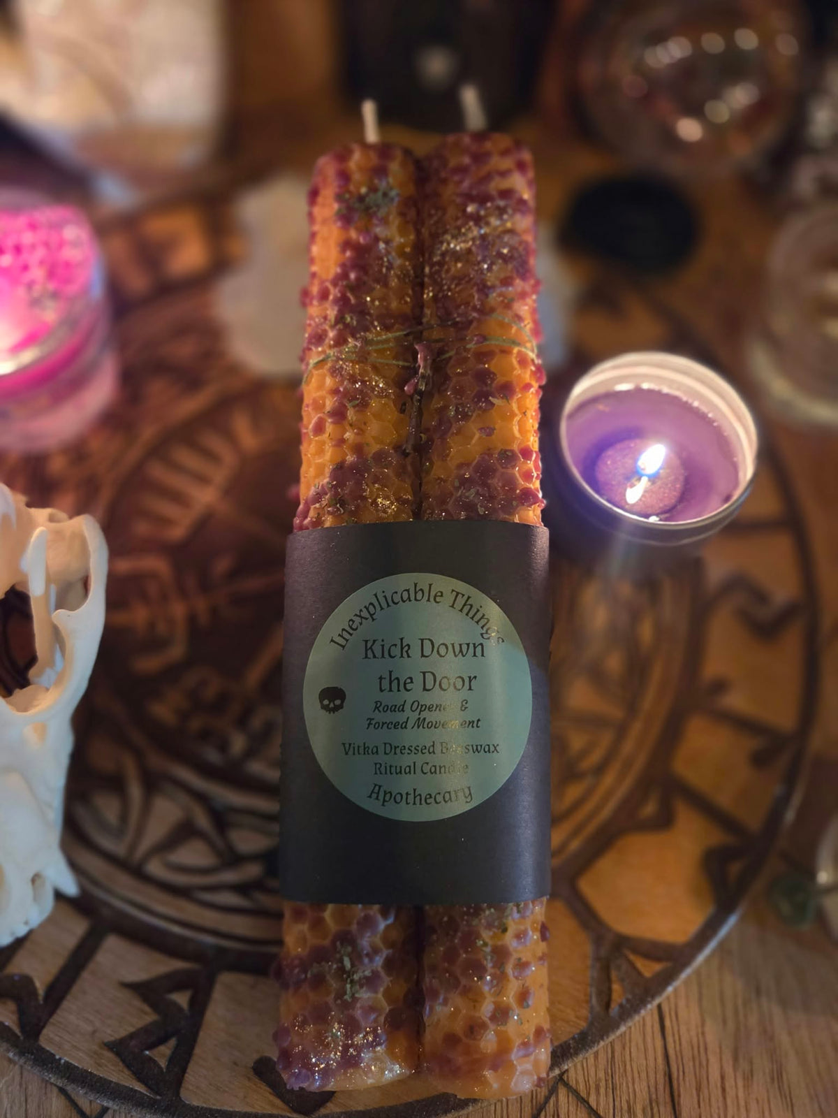 Kick Down the Door Seidr Beeswax Spell Candles - A Flame for Breakthrough, Forceful Movement, and Refusing Continued Delay