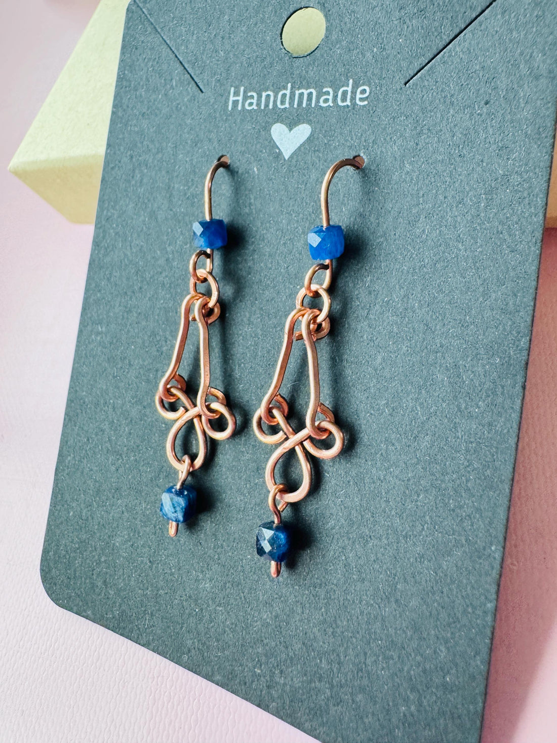 Handmade Copper Wire Wrapped Earrings with Kyanite Crystals.
